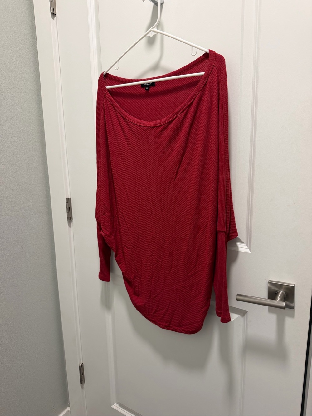Women's Draped Off-Shoulder Long Sleeve Top in Deep Red